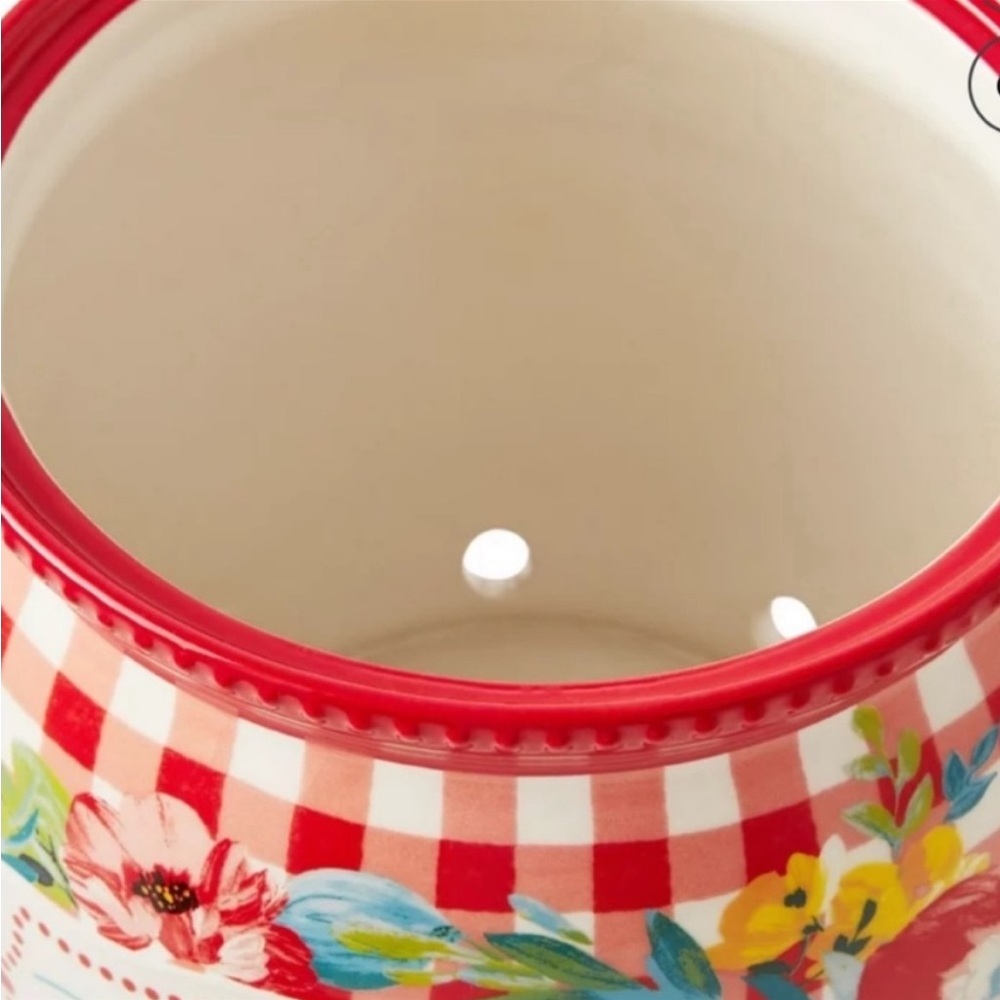 The Pioneer Woman Sweet Romance Red Gingham Check Potato Keeper with Lid: - Picture 4 of 5